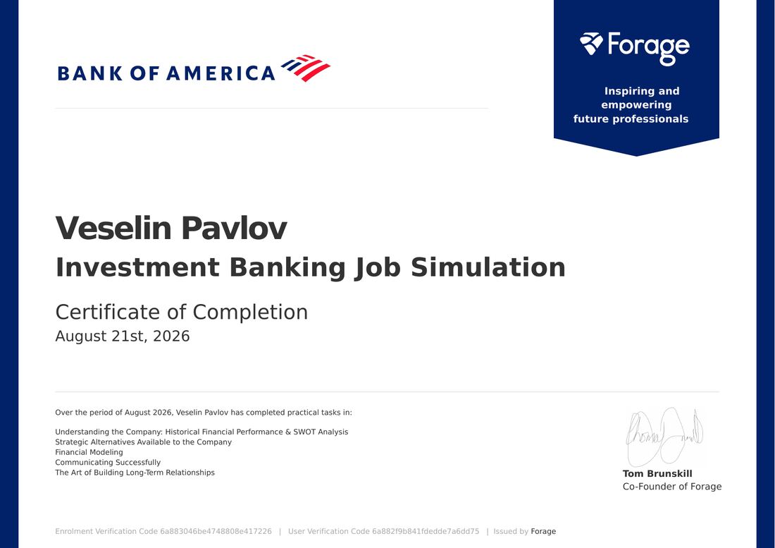 Investment Banking Job Simulation certificate